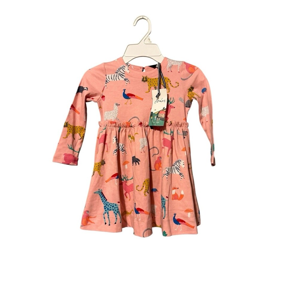 Joules Girls Hampton Dress Size 3 Years Pink Animals Soft Zoo Jungle New